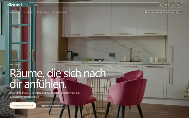 Skanvi furniture website homepage