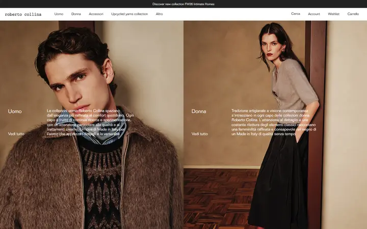 Roberto Collina fashion brand website homepage
