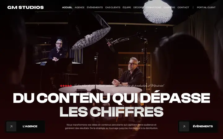 GM Studios production company website homepage