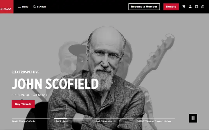 SFJAZZ theatre website homepage
